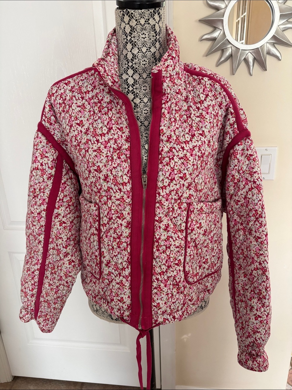 Blank NYC Ladies Pink Floral Quilted Jacket-M